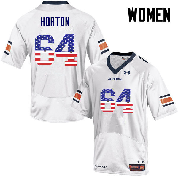 Women #64 Mike Horton Auburn Tigers USA Flag Fashion College Football Jerseys-White